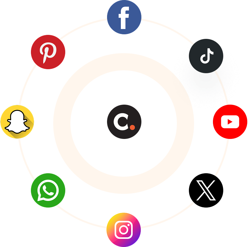 social media icons arranged in a circle
